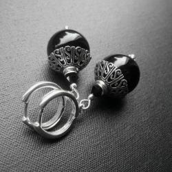 efektowne,czarne,srebrne,kolczyki z onyksem - Kolczyki - Biżuteria