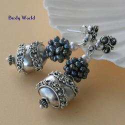 kolczyki w stylu vintage,perly,srebro bali - Kolczyki - Biżuteria