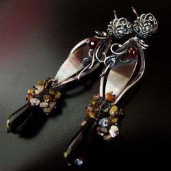 srebro,sztyfty,wire-wrapping,oksydowane - Kolczyki - Biżuteria