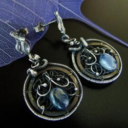 kyanit,kolczyki,niebieski,wire-wrapping,srebro - Kolczyki - Biżuteria