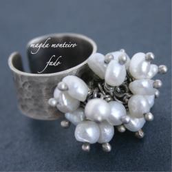srebro,perły,perłowy,pierścionek,oksydowany - Pierścionki - Biżuteria