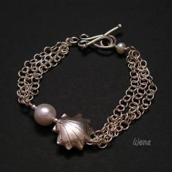 bransoletka,srebro,perły,delikatna,morski motyw - Bransoletki - Biżuteria