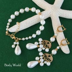 ślubny komplet z pereł i pozłacanego srebra - Komplety - Biżuteria