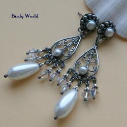 kandelabrowe kolczyki,srebrne filigrany,perly - Kolczyki - Biżuteria