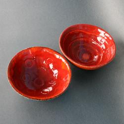 czerwone miseczki,ceramika,dekoracja wnętrz - Komplety - Wyposażenie wnętrz
