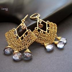kwarc i złota koronce - Kolczyki - Biżuteria