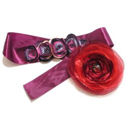 naszyjnik,broszka,satyna,kwiaty,romantyczna - Komplety - Biżuteria