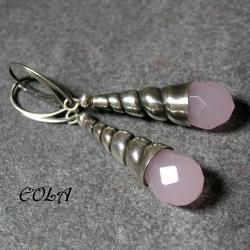 srebrne kolczyki różowym kwarcem - Kolczyki - Biżuteria