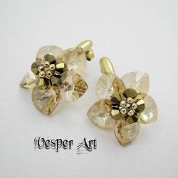 Golden Flowers - plecione kolczyki Swarovski - Kolczyki - Biżuteria