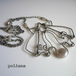 wire-wrapping,perła,muszla,elegancki - Naszyjniki - Biżuteria
