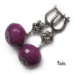 chainmaille,wyraziste kolczyki z jadeitem - Kolczyki - Biżuteria