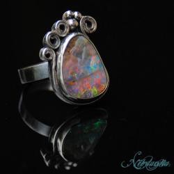 pierścionek z opalem,Boulder opal,srebrny - Pierścionki - Biżuteria