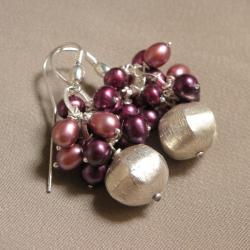 srebrne kobiece kolczyki,perły,gronka - Kolczyki - Biżuteria