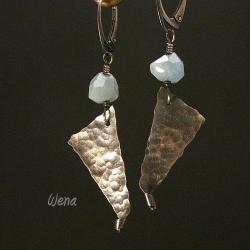 kolczyki,srebro,młotkowane,trójkąt,akwamaryn - Kolczyki - Biżuteria