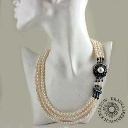 artclay,autorski naszyjnik,kolia z pereł,perły - Naszyjniki - Biżuteria