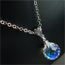 srebro,lilia,filigrany,kula,crystal blue AB - Naszyjniki - Biżuteria