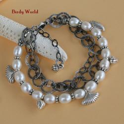 bransoletka,perły,srebro Bali,łańcuszki - Bransoletki - Biżuteria