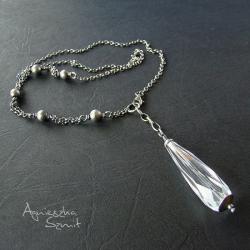 asymetryczny naszyjnik,oksydowane srebro,kryształ - Naszyjniki - Biżuteria