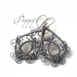 wire-wrapping,kryształ,iolit,bogate,efektowne - Kolczyki - Biżuteria