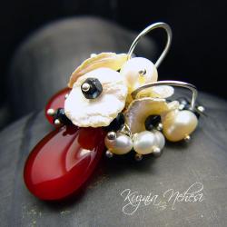 kolczyki z perłami,srebrne minerały - Kolczyki - Biżuteria