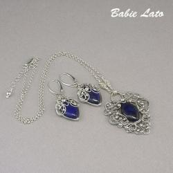 zmysłowy komplet z lapis lazuli,wire wrapping - Komplety - Biżuteria
