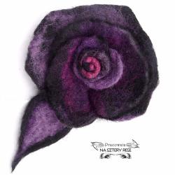 filcowa broszka,róża,czarna,romantyczna,fiolet - Broszki - Biżuteria