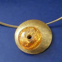 naszyjniksrebrny złocony z bursztynem - Naszyjniki - Biżuteria