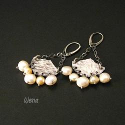 kolczyki,perły,blacha,młotkowane,srebro - Kolczyki - Biżuteria