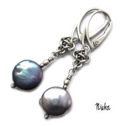 chainmaille,lekkie kolczyki z perłami - Kolczyki - Biżuteria