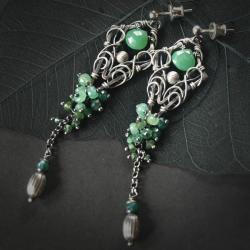 kobiece,delikatne,zielony,wire-wrapping,srebro - Kolczyki - Biżuteria
