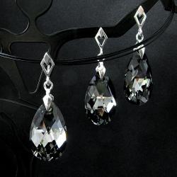 srebrny komplet z kryształami swarovskiego - Komplety - Biżuteria