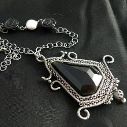 wire-wrapping,srebro,onyks,czarny - Naszyjniki - Biżuteria