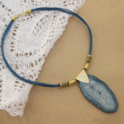 Etniczny naszyjnik z niebieskim agatem - Naszyjniki - Biżuteria