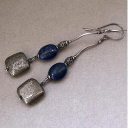 lapis lazuli,piryt,srebro,oksydowane - Kolczyki - Biżuteria
