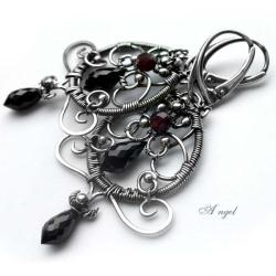 lekkie,czarne,spinel,eleganckie,wire-wrapping, - Kolczyki - Biżuteria