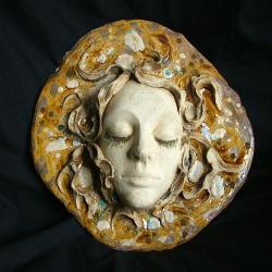 twarz,kobieta,maska,drzewo,brązy - Ceramika i szkło - Wyposażenie wnętrz