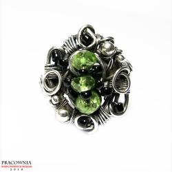 srebro,pierścionek,peridot,wire wrapping - Pierścionki - Biżuteria