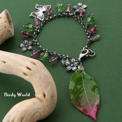 bransoleta z liściem i kryształami - Bransoletki - Biżuteria