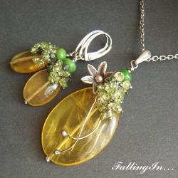 wiosenny kwiatowy komplet biżuterii,fluoryt - Komplety - Biżuteria