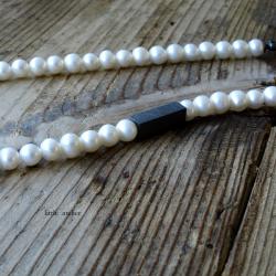 srebro oksydowane,perły,krótki - Naszyjniki - Biżuteria