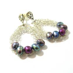 kolczyki,sztyft,siateczka,szydełko,perły,elegancki - Kolczyki - Biżuteria