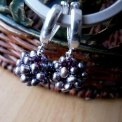 lekkie,srebrne kolczyki,perły,fioletowe - Kolczyki - Biżuteria