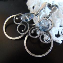topaz,srebro,wire-wrapping,delikatne kolczyki - Kolczyki - Biżuteria