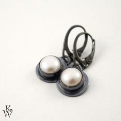 minimalizm,mini,perła,czarne,oksyda - Kolczyki - Biżuteria