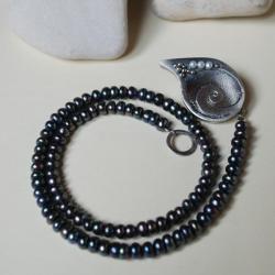 perły,sznur pereł,czarne perły - Naszyjniki - Biżuteria