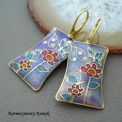 cloisonne,srebro pozłacane,bajkowe kolczyki - Kolczyki - Biżuteria