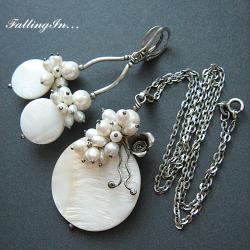 kwiatowy komplet,perłowy,do ślubu, - Komplety - Biżuteria