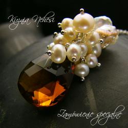 kolczyki z kwarcem whiskey,z perłami - Komplety - Biżuteria