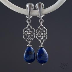 srebro,lapis lazuli,bali,klipsy - Klipsy - Biżuteria