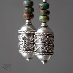 srebro,turkus afrykański,bali - Kolczyki - Biżuteria